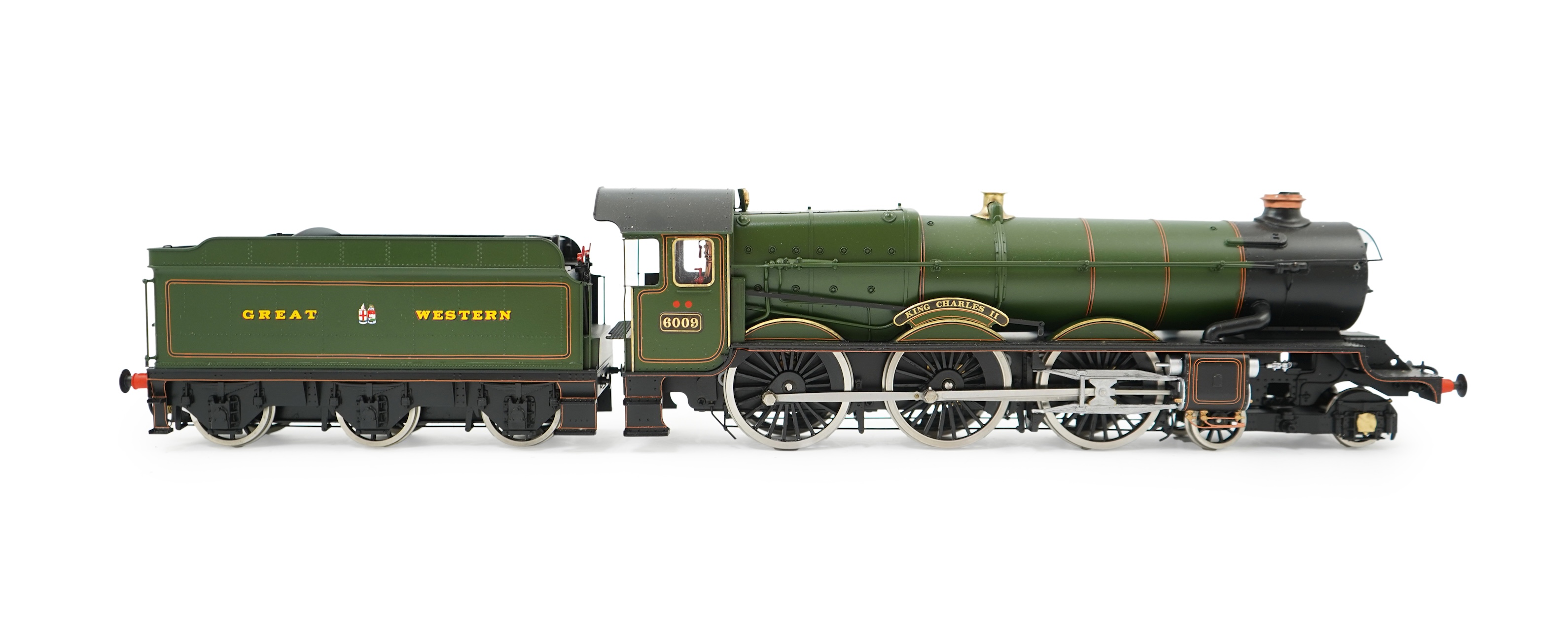 An 0 Gauge Tower Models, Blackpool, made in Sancheng China, model of GWR King Class, King Charles II 6009, 4-6-0 tender locomotive, powered for two rail operation.